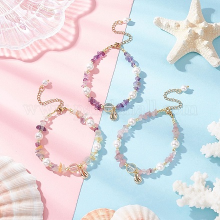 3шт. браслеты с бусинами из натурального кварцевого кристалла BJEW-JB11917-1