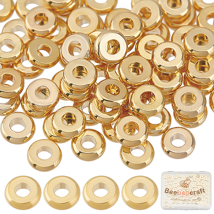 Beebeecraft 100Pcs/Box Flat Round Spacer Beads 18K Gold Plated Disc Spacer Jewelry Making Beads 4mm for DIY Bracelet Earring Necklace KK-BBC0002-67-1
