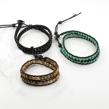 Fashion Double Wrap Style Gemstone Bracelets BJEW-J056-16-1
