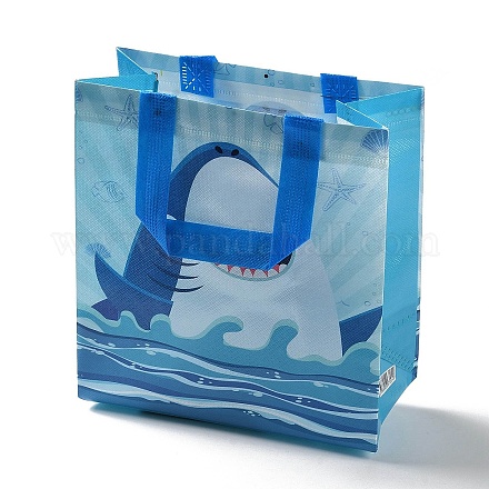 Sacchetti regalo pieghevoli riutilizzabili in tessuto non tessuto con stampa di squali con manico ABAG-F009-D02-1
