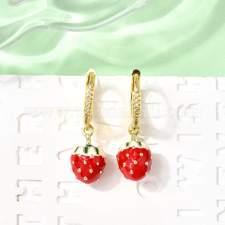 Серьги-подвески в форме клубники с микропаве из латуни и прозрачными кубическими цирконами EJEW-L305-01G-1