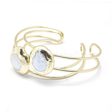 Bracelets manchette en perles d'eau douce naturelles BJEW-P079-08G-1