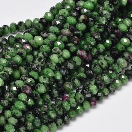 Rondelle à facettes de qualité aa rubis naturel en rangs de perles de zoisite G-F289-38C-1