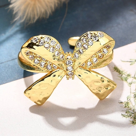 Кольца-манжеты для пальцев с покрытием из латуни с микропаве из прозрачного кубического циркония для женщин RJEW-M028-31G-01-1