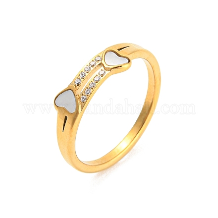イオンプレーティング(ip) ラインストーン付きステンレス製指輪 304個  ハート  ゴールドカラー  usサイズ8（18.1mm） RJEW-Q779-02G-1