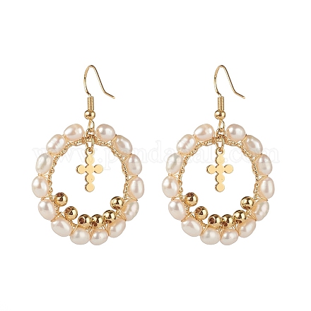 Pendientes colgantes de latón con perlas de perlas EJEW-JE04568-02-1