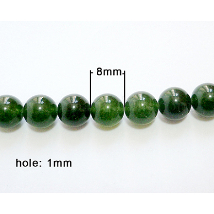 天然石ホワイトジェイドビーズ連売り  染め  ラウンド  濃い緑  サイズ：直径約8mm  穴：1mm  50個/連  15.5インチ X-G-Q611-3-1
