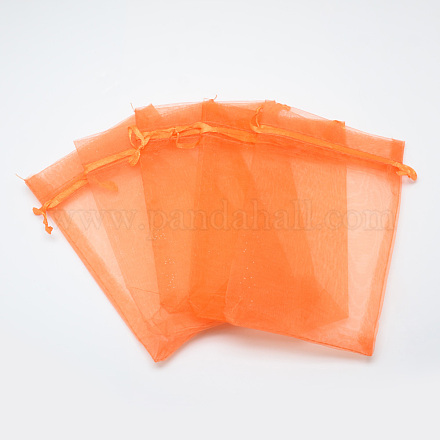 オーガンジーバッグ巾着袋  長方形  ダークオレンジ  16x11cm X-OP-T002-11x16-05-1