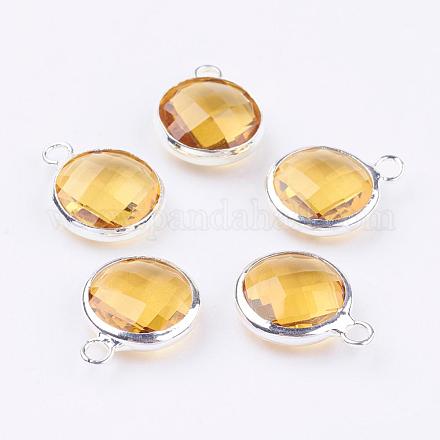 Silver Color Plated Brass Glass Flat Round Charms GLAA-M003-A-23S-1