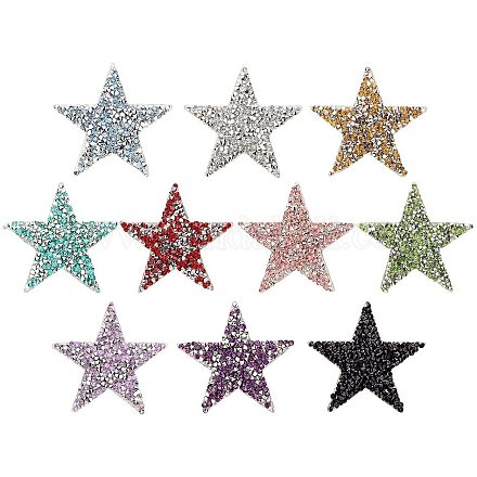 PandaHall Elite 10 Colors Star Crystal Glitter Rhinestone Stickers Iron on Stickers Bling Star Patches for Dress Home Decoration FIND-PH0016-07-1