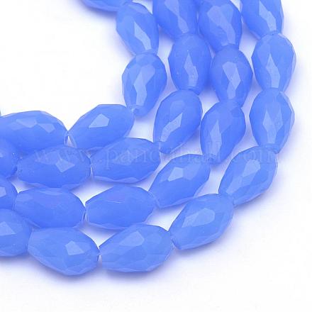 Teardrop Faceted Imitation Jade Glass Beads Strands GLAA-Q052-A02-1