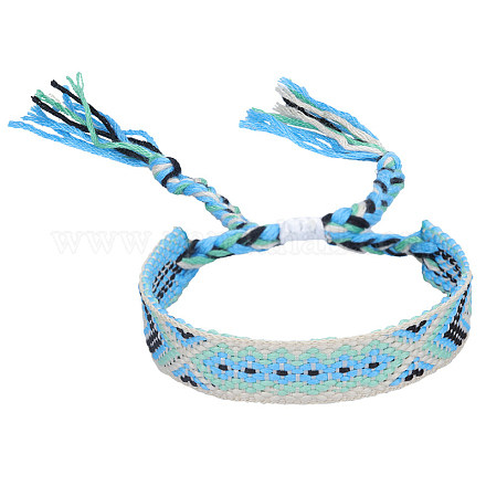 Bracelet cordon polyester-coton motif losange tressé FIND-PW0013-001A-27-1