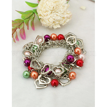 Great Valentine Gifts for Her Charm Glass Pearl Bracelets BJEW-JB00657-1