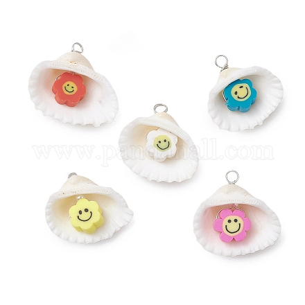 Подвески из полимерной глины ручной работы в виде натуральной ракушки и улыбающегося лица PALLOY-JF03802-02-1