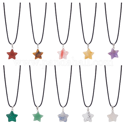 Anattasoul 10 pièces 10 styles colliers pendentif étoile de pierres précieuses naturelles mélangées serties de cordons de cire NJEW-AN0001-56-1