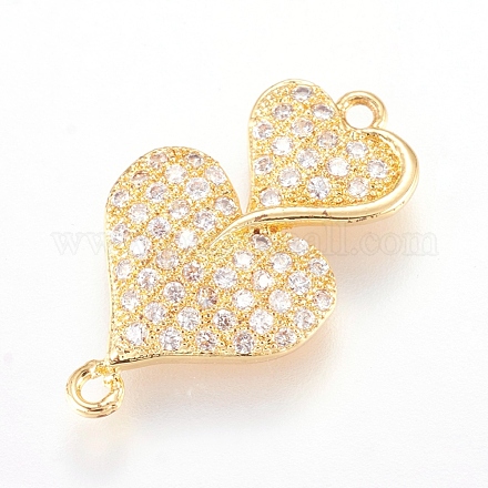Brass Micro Pave Cubic Zirconia Heart To Heart Links ZIRC-L068-20G-1