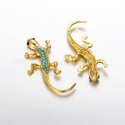 Perles de strass en alliage léger gecko plaqué or RB-J447-03G-1