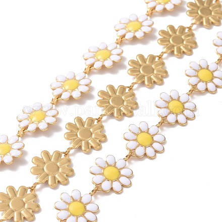 304 Stainless Steel Daisy Flower Link Chains with Enamel AJEW-J035-03G-09-1