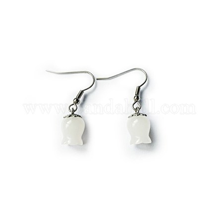 Boucles d'oreilles pendantes en verre tulipe imitation onyx blanc EJEW-BB65511-A-1