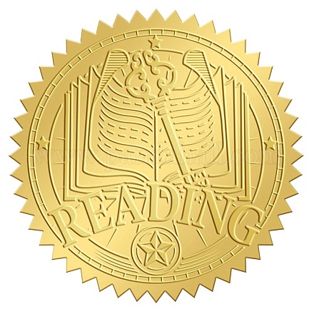 Craspire 2 pulgada sellos para sobres en relieve dorado pegatinas libro de lectura 100 uds sellos adhesivos de papel de aluminio en relieve etiqueta adhesiva para invitaciones de boda embalaje de regalo DIY-WH0211-273-1