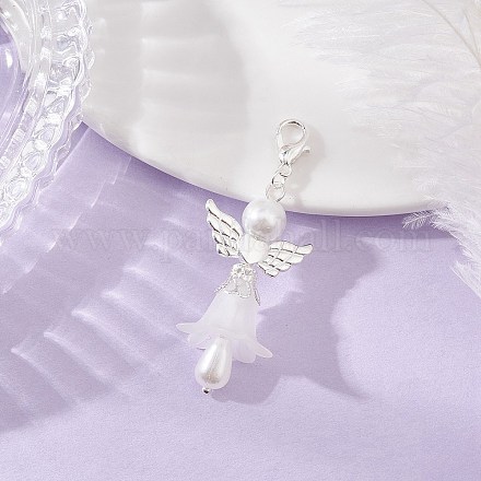 Подвеска в виде ангела из матового акрила и стеклянного жемчуга HJEW-JM03490-01-1