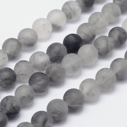 Frosted Natural Cloudy Quartz Round Beads Strands G-F255-02-10mm-1