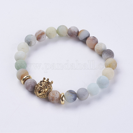 Bracelets extensibles en perles d'amazonite de fleurs naturelles BJEW-E325-E02-F-1