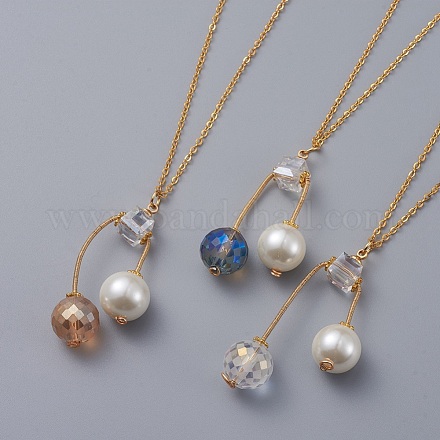 Collane con pendente in perle di vetro e perle di vetro ecologiche NJEW-JN02622-1