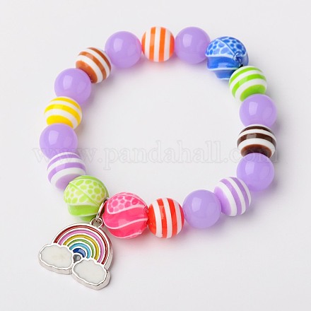 Perles rondes acrylique néon s'étendent bracelets pour les enfants BJEW-JB01456-02-1