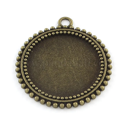 Supports de pendentif de cabochon plat rond de style tibétain en alliage TIBEP-Q045-031AB-NR-1