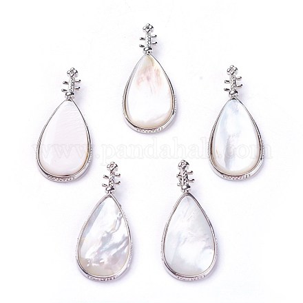Natural White Shell Mother of Pearl Shell Pendants SSHEL-L011-13P-1