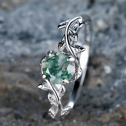 Кольца из стерлингового серебра с овалом и листом и моховым агатом FS-WGF1EFD-02-1