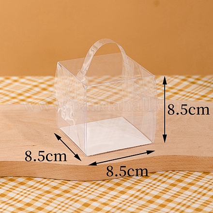 折りたたみ式透明ペットケーキボックス  ポータブル デザート ベーカリー ボックス  長方形  透明  8.5x8.5x8.5cm CON-PW0001-049A-1