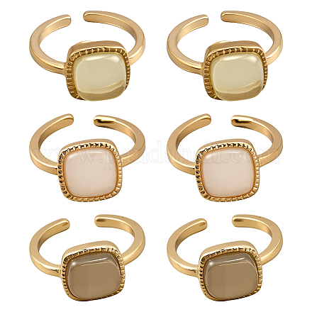 6 шт. 3-х цветные регулируемые манжетные кольца из сплава и смолы для женщин RJEW-HY0001-34-1