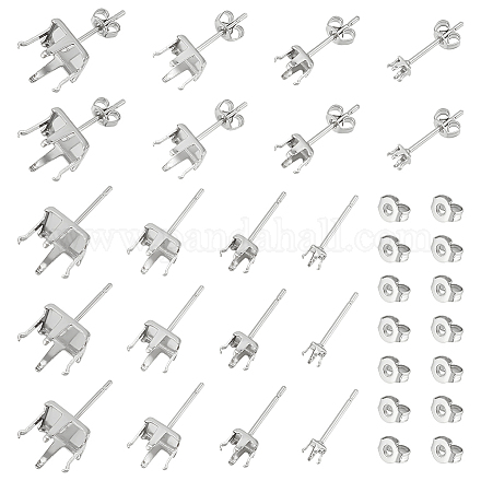 Unicraftale 80 pièces 4 style 304 supports de boucle d'oreille carrée en acier inoxydable STAS-UN0050-41-1