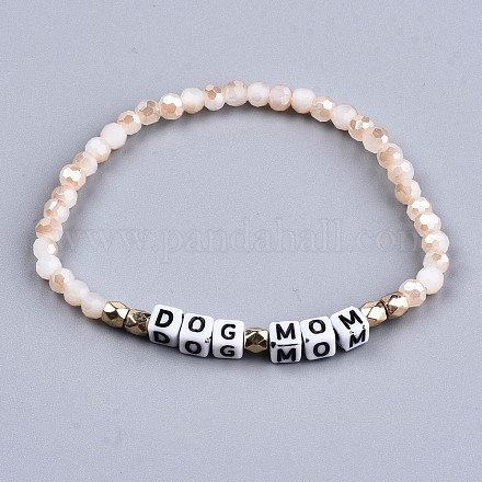 Bracelets extensibles en perles de verre rondes à facettes BJEW-T016-06A-1