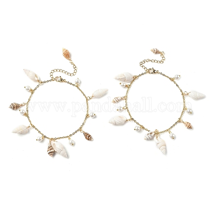 Браслеты с подвесками из натуральной спиральной ракушки и стеклянного жемчуга AJEW-AN00567-1