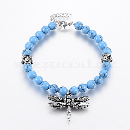 Synthetic Turquoise Charm Bracelets BJEW-F324-05AS-1