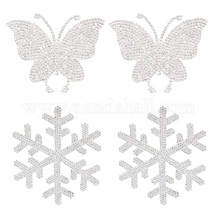 Superfindings 4pcs 2 style flocon de neige et papillon paillettes hotfix strass DIY-FH0003-49-1
