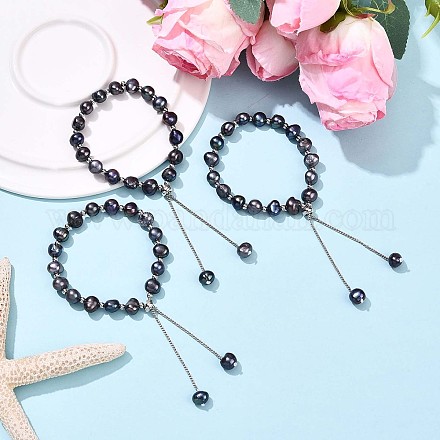 Регулируемые браслеты из натурального жемчуга с латунной цепочкой для женщин и девочек BJEW-T022-16B-1