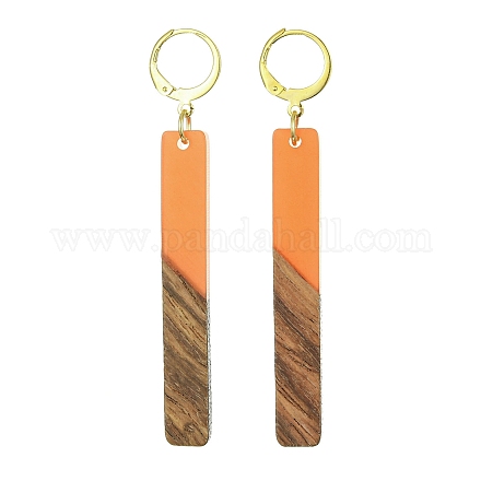 Pendientes colgantes rectangulares de resina y madera de nogal de dos tonos EJEW-JE05503-02-1