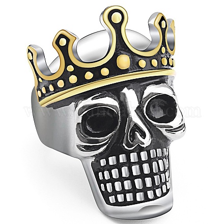 Steam Punk Style Titanium Steel Enamel Skull with Crown Finger Rings SKUL-PW0005-06F-1
