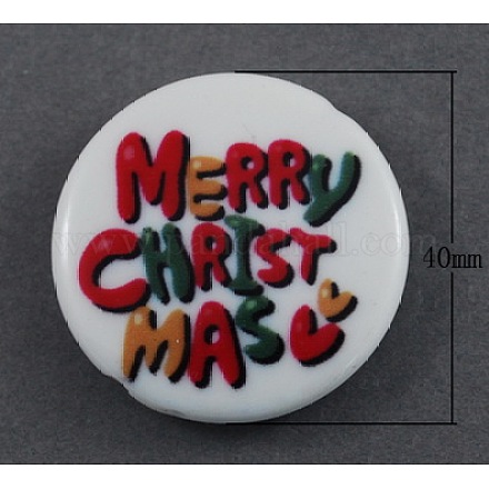 Ornements fête noël imprimés plat rond acrylique avec mot perles merry christmas X-SACR-R025-8-1