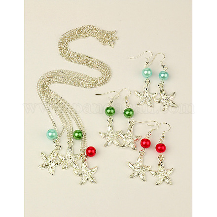 Glass Pearl Jewelry Sets: Necklaces & Earrings SJEW-JS00478-1