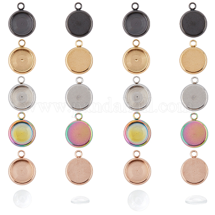 UNICRAFTALE about 30 Sets 5 Colors 8mm Tray Flat Round Pendant Blanks with Glass Cabochons Stainless Steel Blank Bezel Tray Base Pendant Cabochon Settings for Jewelry Making DIY Findings DIY-UN0002-16-1