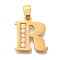 Ion Plating(IP) 304 Stainless Steel Rhinestone Pendants, Letter R, 17~19x10.5~18x2mm, Hole: 6.5x3.5mm