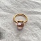 Square 304 Stainless Steel with Glass Finger Rings, Golden, Pink, 10mm, US Size 7(17.3mm)