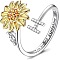 Adjustable Brass Rhinestone Rotating Cuff Rings, Letter & Sunflower, with Word You are My Sunshine, Fidget Spinner Ring for Calming Worry Meditation, Platinum & Light Gold, Letter H, Inner Diameter: 15~20mm