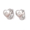 Brass with Clear Cubic Zirconia Hoop Earring, Heart, Platinum, 9x7.5x11mm