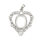 Heart Brass Pendant Cabochon Settings, Platinum, 39.5x34.5x4mm, Hole: 8x5mm, tray: 18x13mm